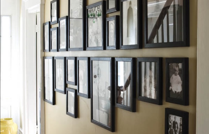 Framed pictures hung level on a wall